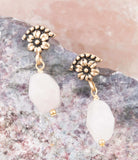 Pink Rose Quartz Golden Floral Drop Earrings - Barse Jewelry - Flyclothing LLC