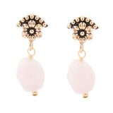 Pink Rose Quartz Golden Floral Drop Earrings - Barse Jewelry - Flyclothing LLC