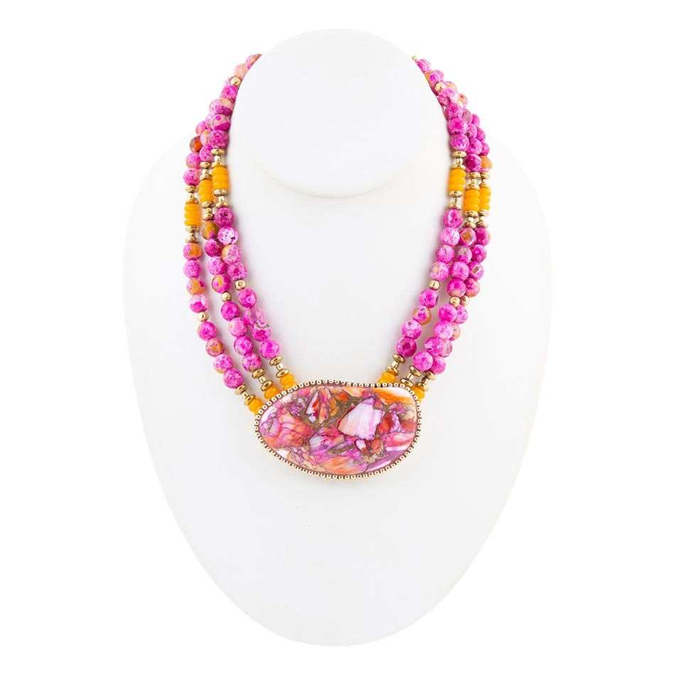 Pink Starburst Shell Statement Golden Necklace - Barse Jewelry - Flyclothing LLC