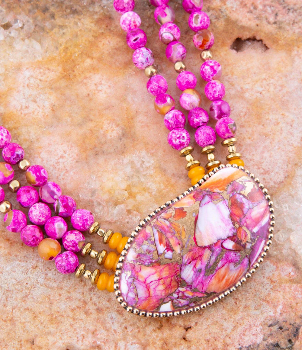 Pink Starburst Shell Statement Golden Necklace - Barse Jewelry - Flyclothing LLC