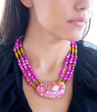 Pink Starburst Shell Statement Golden Necklace - Barse Jewelry - Flyclothing LLC