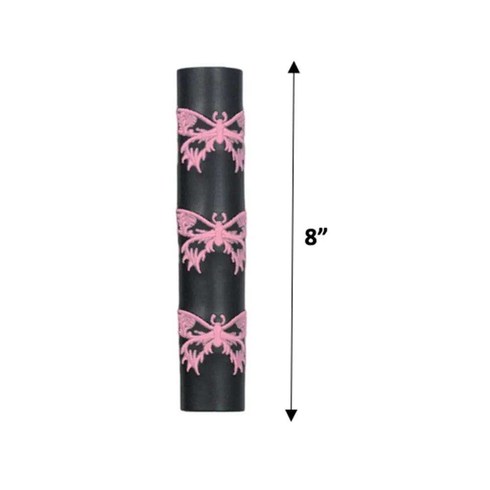 Black Leather Ponytail Wrap with Pink Butterflies - Unik Just for Bikers - Flyclothing LLC