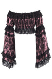 Daisy Corsets Pink/Black Lace Smocked Flare Sleeve Peasant Top - Daisy Corsets - Flyclothing LLC