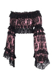 Daisy Corsets Pink/Black Lace Smocked Flare Sleeve Peasant Top - Daisy Corsets - Flyclothing LLC