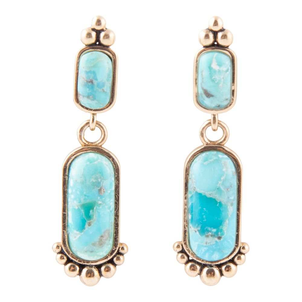 Plateau Blue Turquoise and Golden Earrings - Barse Jewelry - Flyclothing LLC