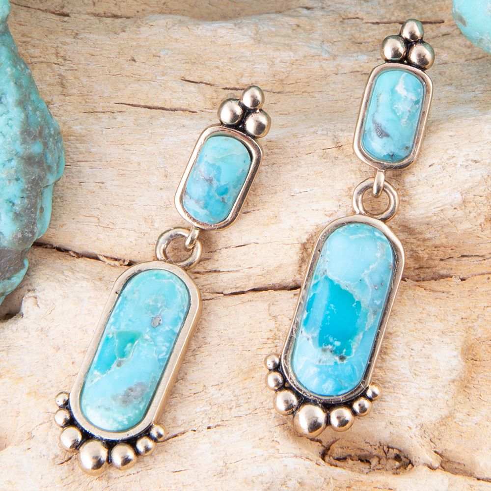 Plateau Blue Turquoise and Golden Earrings - Barse Jewelry - Flyclothing LLC