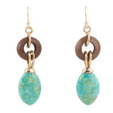 Precious Green Turquoise and Wood Golden Bronze Drop Earrings - Barse Jewelry - Flyclothing LLC