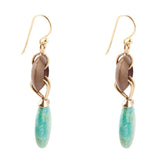 Precious Green Turquoise and Wood Golden Bronze Drop Earrings - Barse Jewelry - Flyclothing LLC