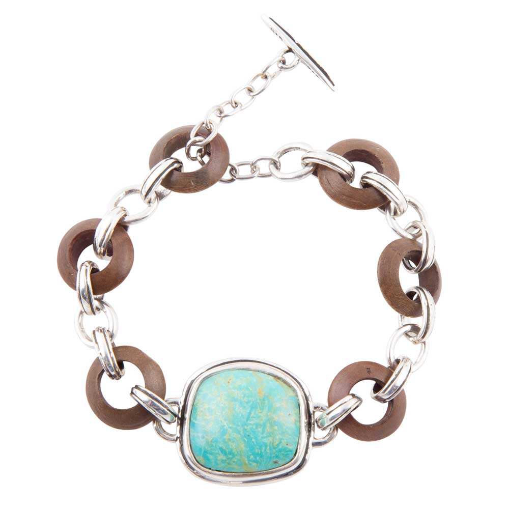 Precious Turquoise and Wood Sterling Silver Toggle Bracelet - Barse Jewelry - Flyclothing LLC