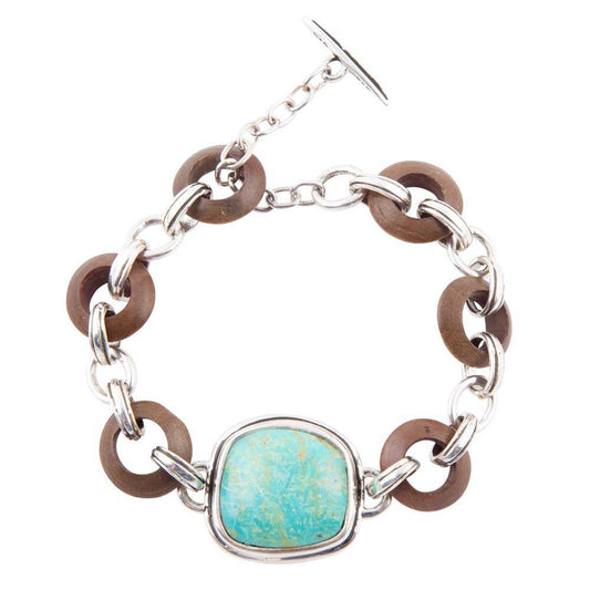 Precious Turquoise and Wood Sterling Silver Toggle Bracelet - Barse Jewelry - Flyclothing LLC