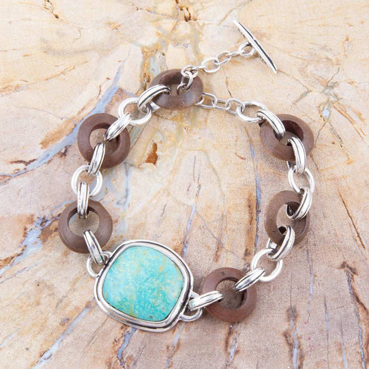 Precious Turquoise and Wood Sterling Silver Toggle Bracelet - Barse Jewelry - Flyclothing LLC