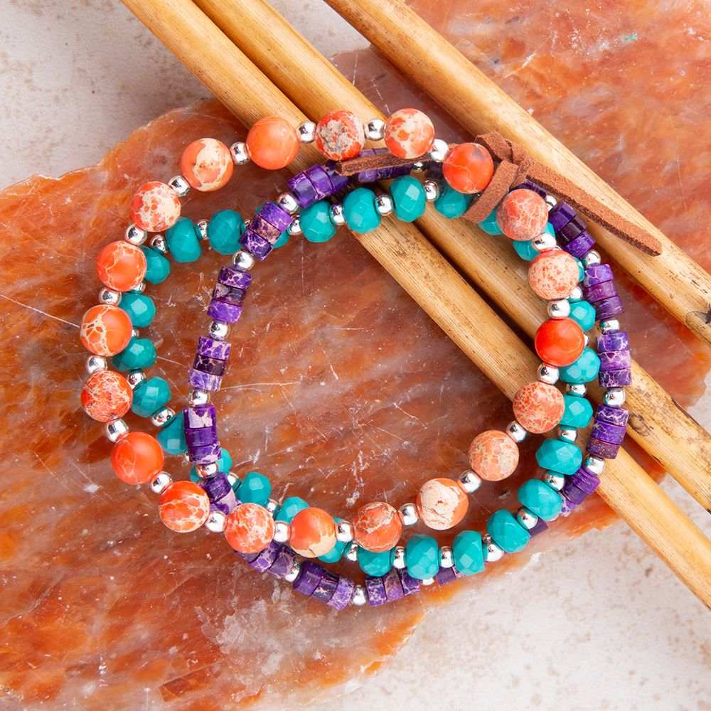 Prescott Blue Magnesite Purple and Orange Bracelet Set - Barse Jewelry - Flyclothing LLC
