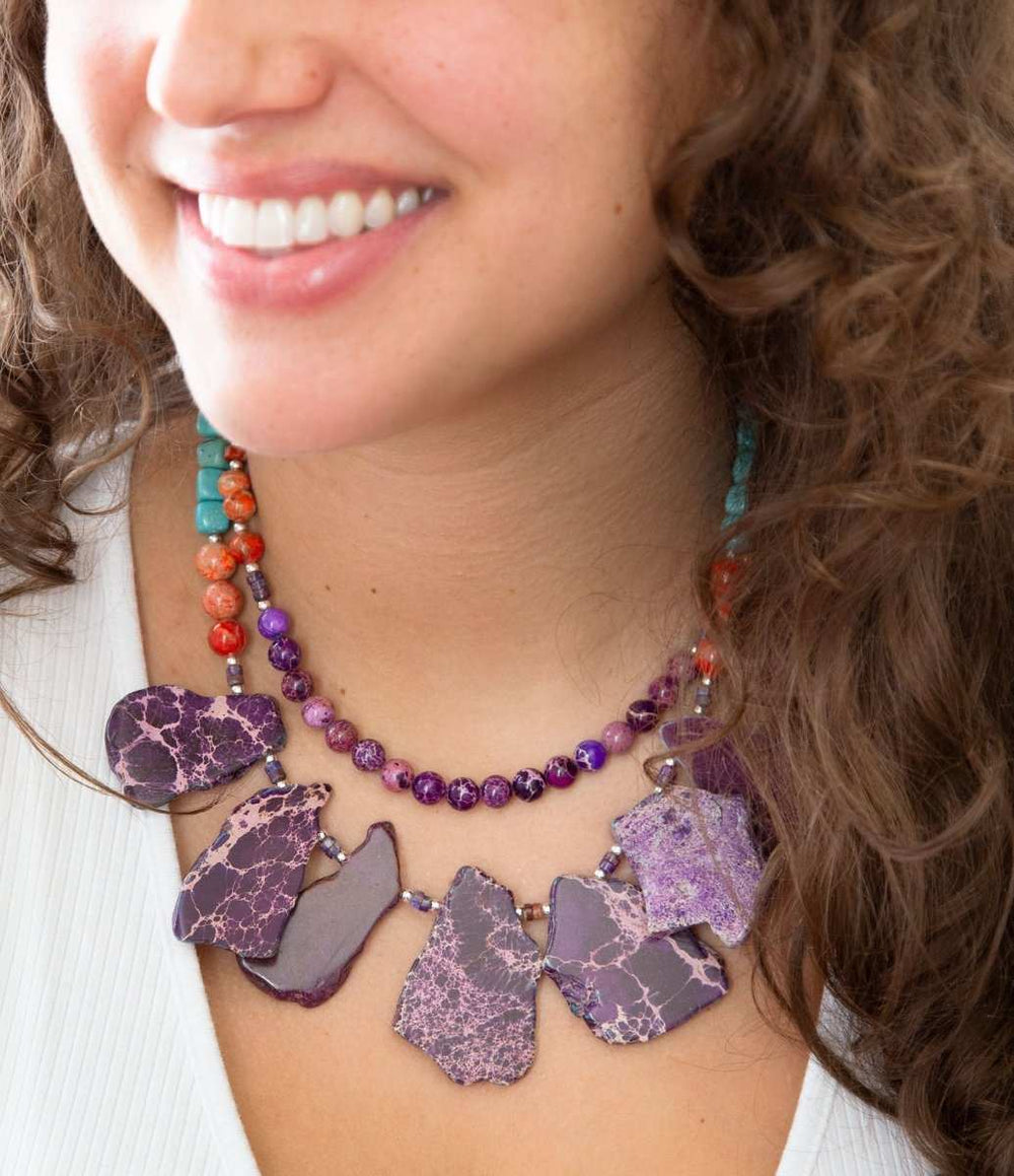 Prescott Blue Magnesite Purple and Orange Statement Necklace - Barse Jewelry - Flyclothing LLC
