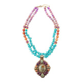 Prescott Blue Turquoise Purple and Orange Statement Pendant Golden Necklace - Barse Jewelry - Flyclothing LLC