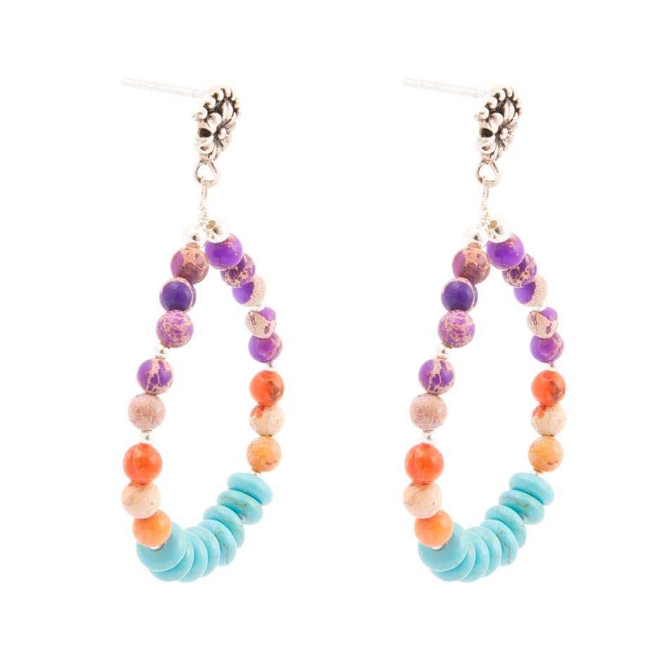 Prescott Blue Turquoise Purple and Orange Sterling Silver Drop Earrings - Barse Jewelry - Flyclothing LLC