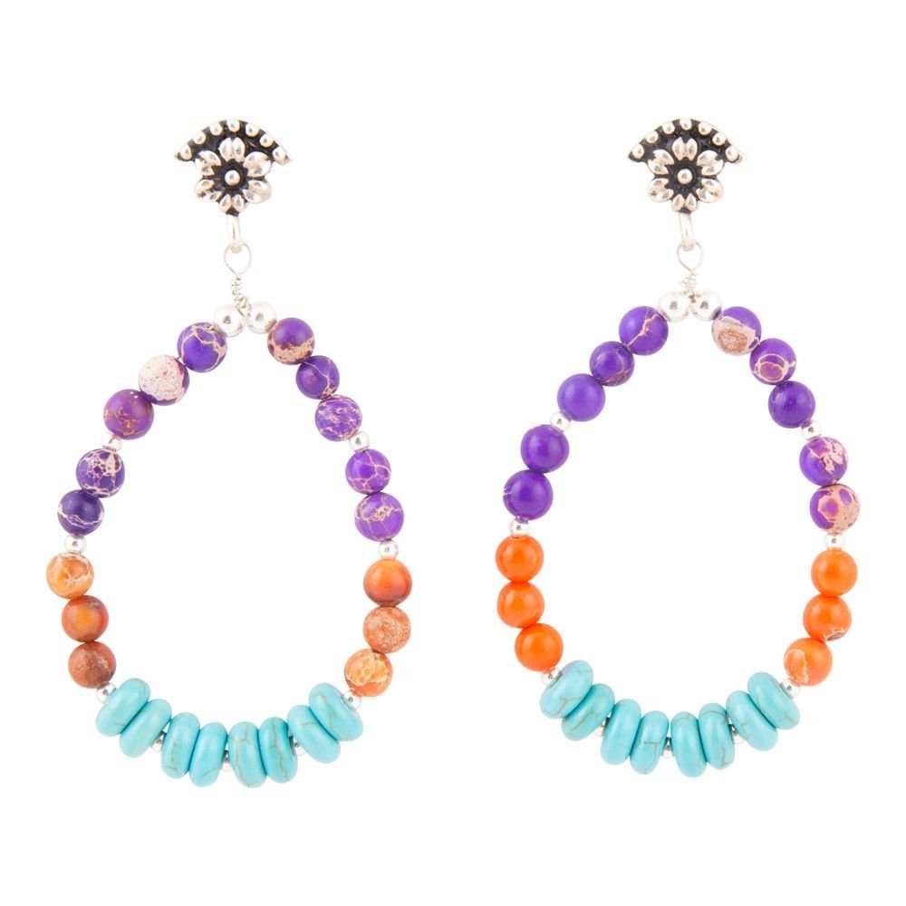 Prescott Blue Turquoise Purple and Orange Sterling Silver Drop Earrings - Barse Jewelry - Flyclothing LLC