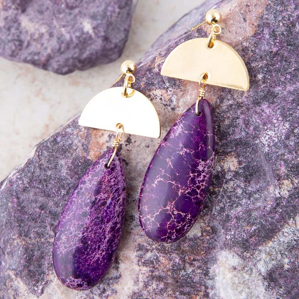 Prescott Purple Jasper Golden Drop Earrings - Barse Jewelry - Flyclothing LLC