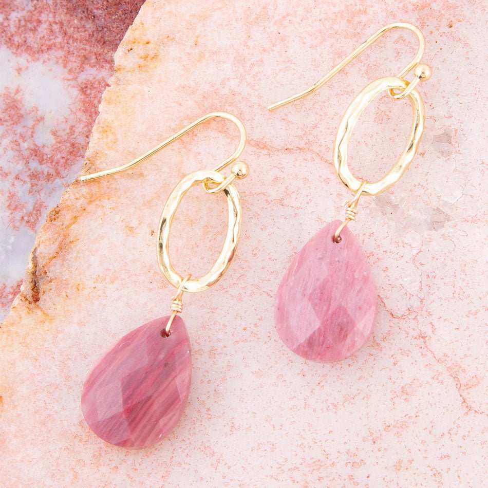 Pretty Drops of Pink Rhodonite Golden Drop Earrings - Barse Jewelry - Flyclothing LLC