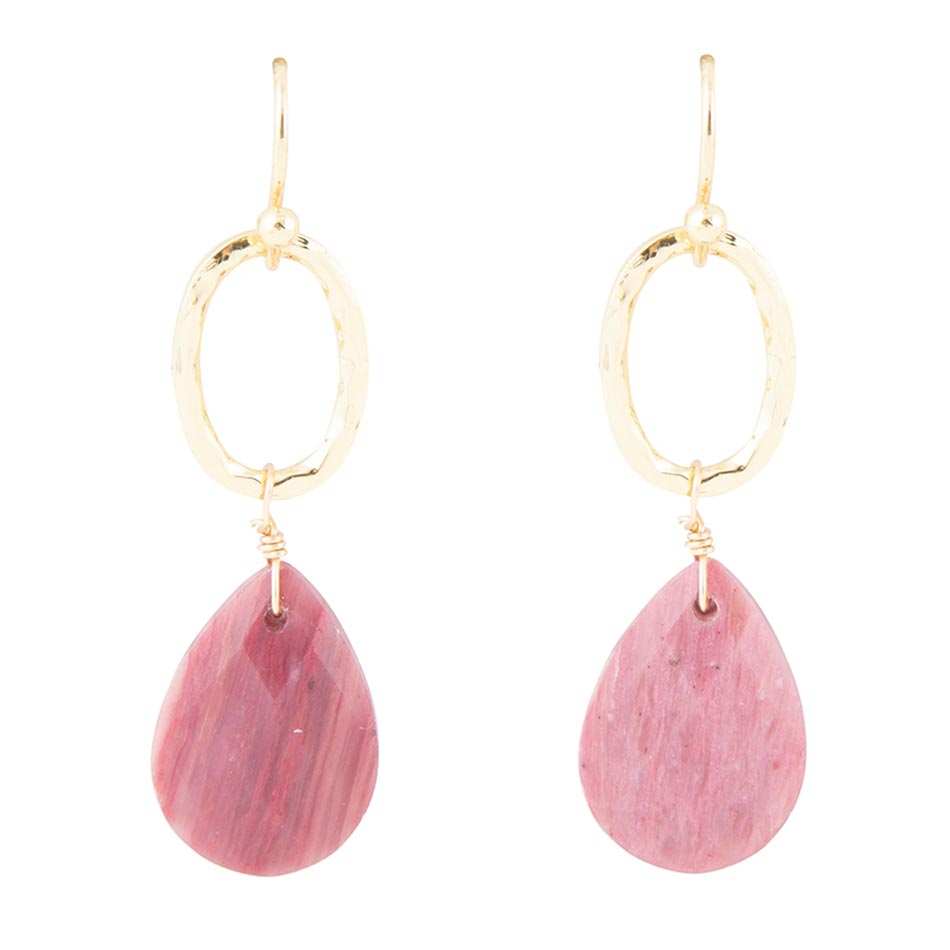 Pretty Drops of Pink Rhodonite Golden Drop Earrings - Barse Jewelry - Flyclothing LLC