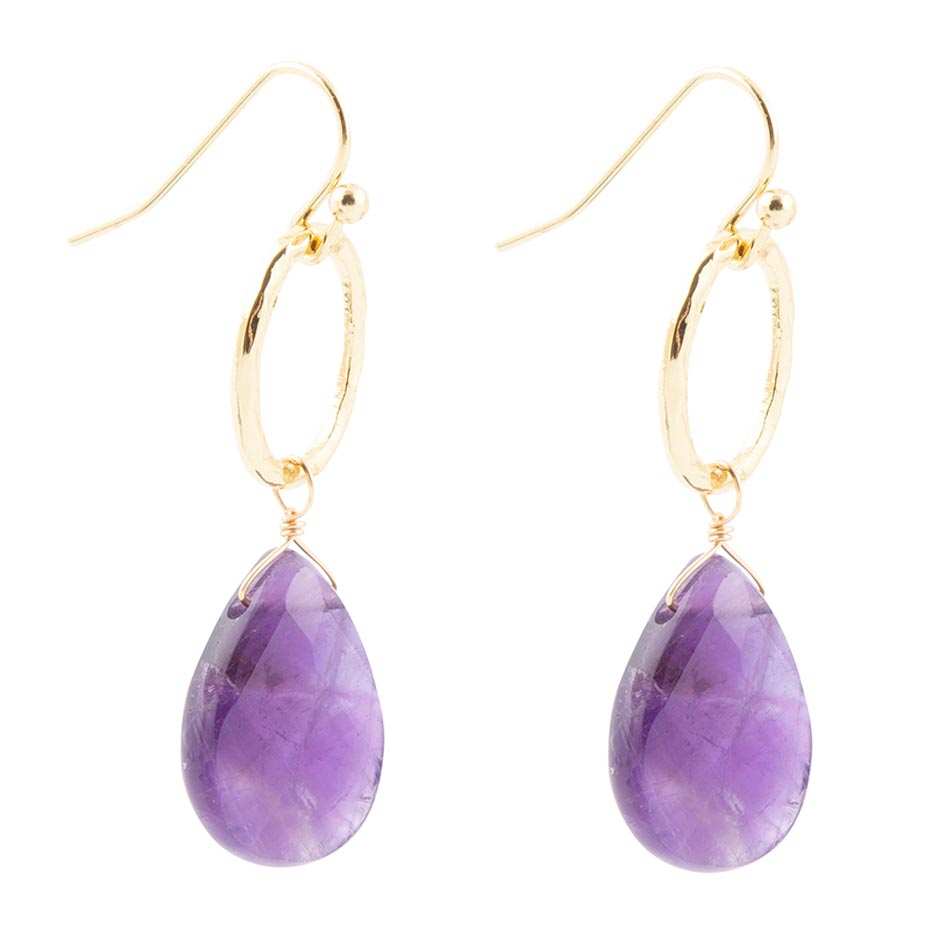 Pretty Drops of Purple Amethyst Golden Drop Earrings - Barse Jewelry - Flyclothing LLC