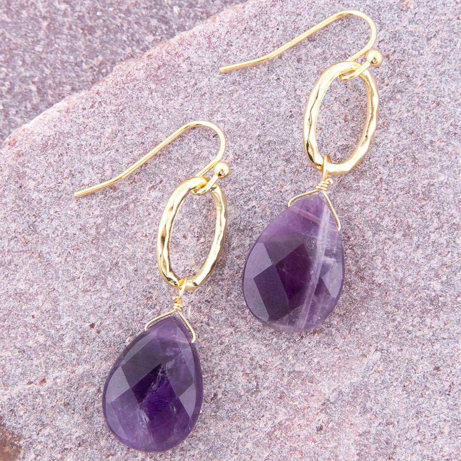 Pretty Drops of Purple Amethyst Golden Drop Earrings - Barse Jewelry - Flyclothing LLC