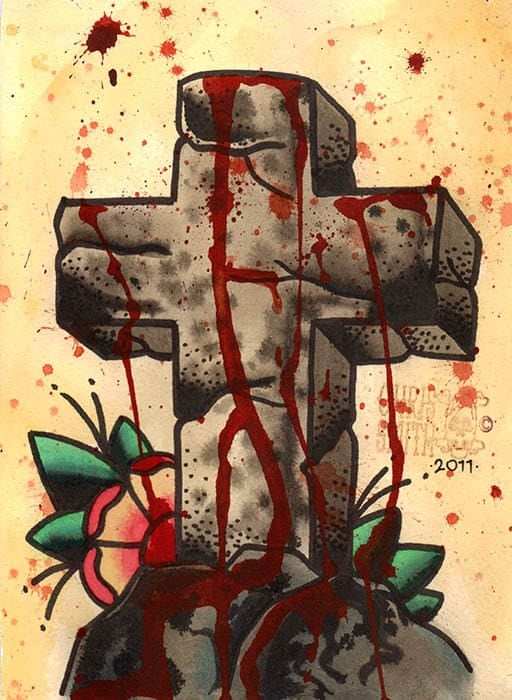 Black Market Art Company Blood Soaked Cross Print - Black Market Art Company - Flyclothing LLC