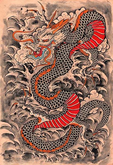 Black Market Art Company Clark& Red Dragon Print - Black Market Art Company - Flyclothing LLC