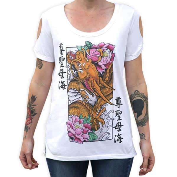 Black Market Art Company Golden Dragon Women's Open Sleeve T-Shirt - Black Market Art Company - Flyclothing LLC