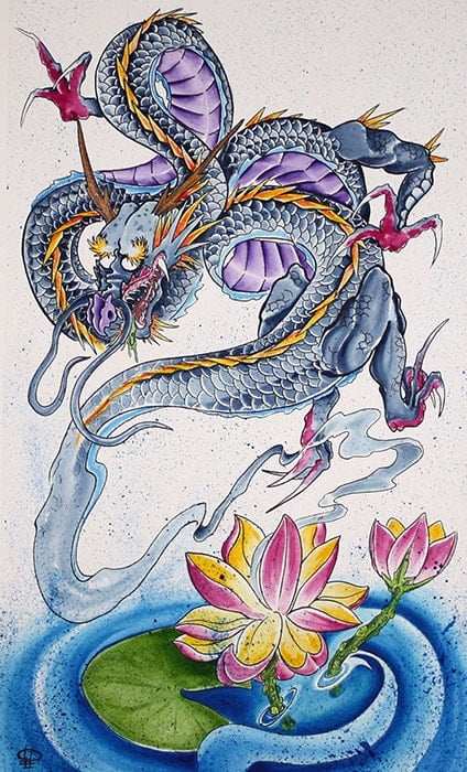 Black Market Art Company Ghost Lotus Dragon Print - Black Market Art Company - Flyclothing LLC