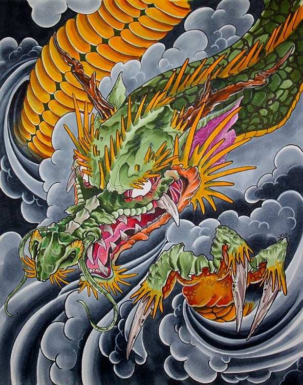Black Market Art Company Menacing Green Dragon Print - Black Market Art Company - Flyclothing LLC