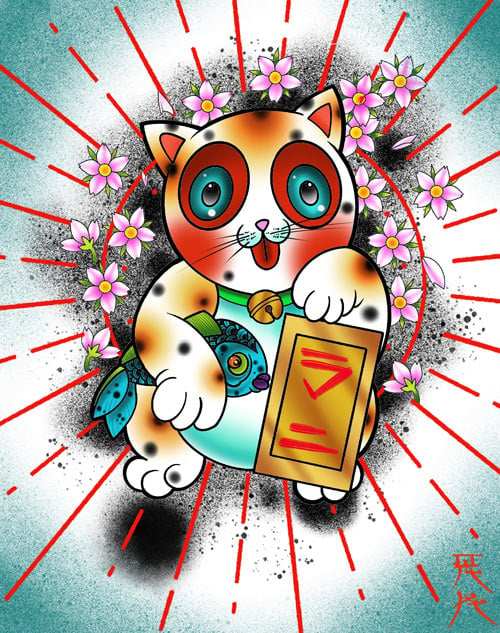 Black Market Art Company Lucky Cat Print - Black Market Art Company - Flyclothing LLC