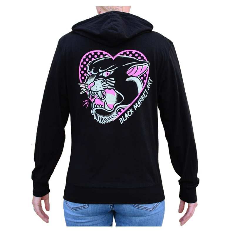Black Market Art Company Pink Panther Women's Light Weight Zip Hoodie - Black Market Art Company - Flyclothing LLC