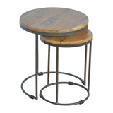 Round Stool Set of 2 with Iron Base - Artisan Furniture - Flyclothing LLC