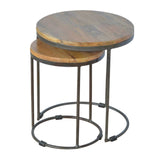 Round Stool Set of 2 with Iron Base - Artisan Furniture - Flyclothing LLC