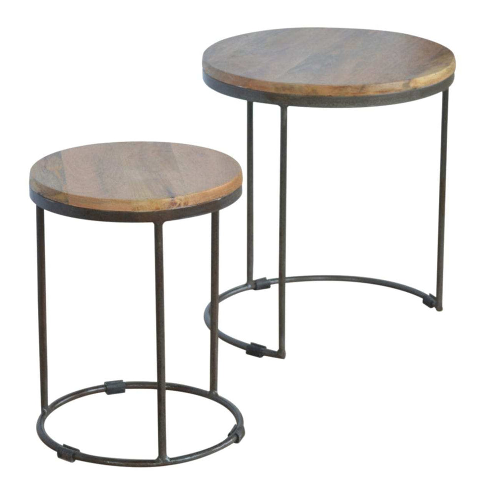 Round Stool Set of 2 with Iron Base - Artisan Furniture - Flyclothing LLC
