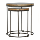 Round Stool Set of 2 with Iron Base - Artisan Furniture - Flyclothing LLC