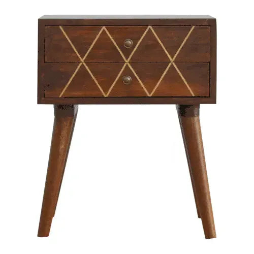 Geo Brass Inlay Bedside - Artisan Furniture - Flyclothing LLC