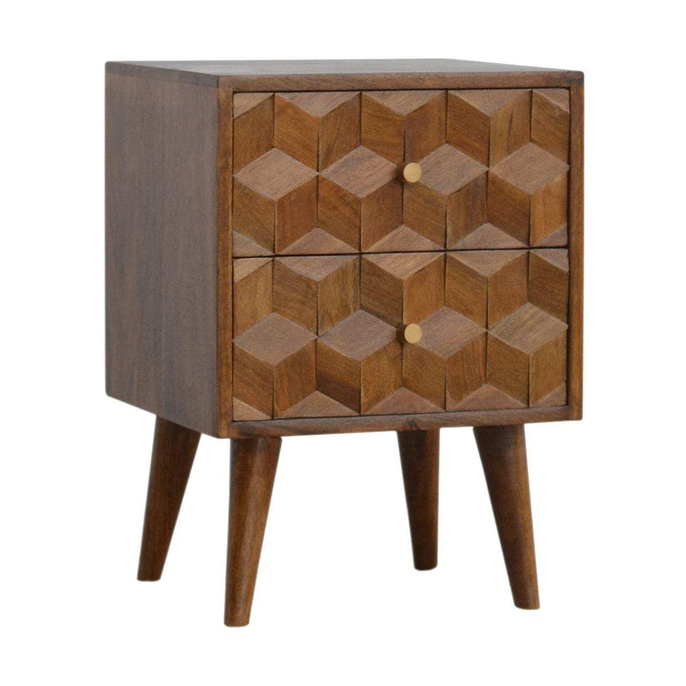 Chestnut Cube Carved Bedside - Artisan Furniture - Flyclothing LLC