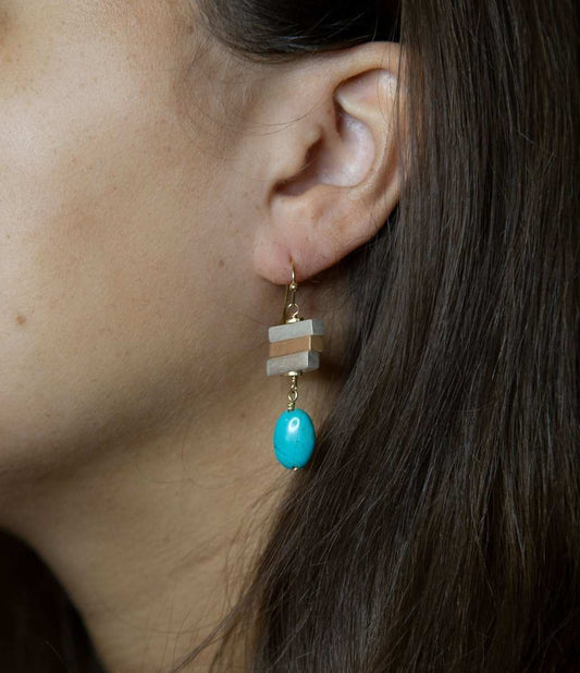 Pueblo Blue Magnesite and Mixed Metal Drop Earrings - Barse Jewelry - Flyclothing LLC