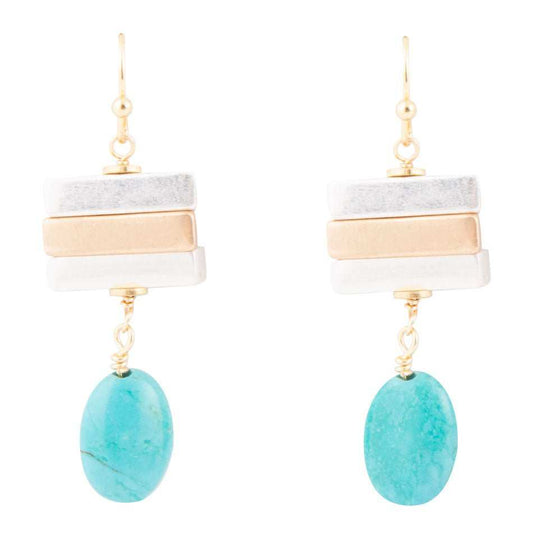 Pueblo Blue Magnesite and Mixed Metal Drop Earrings - Barse Jewelry - Flyclothing LLC