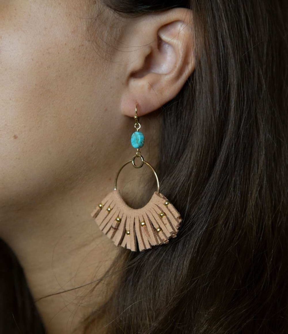 Pueblo Blue Magnesite Golden Fringe Earrings - Barse Jewelry - Flyclothing LLC