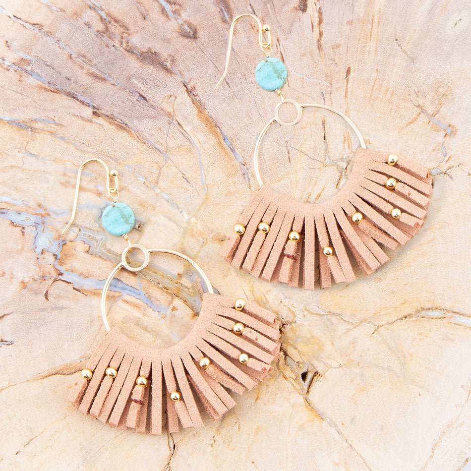 Pueblo Blue Magnesite Golden Fringe Earrings - Barse Jewelry - Flyclothing LLC