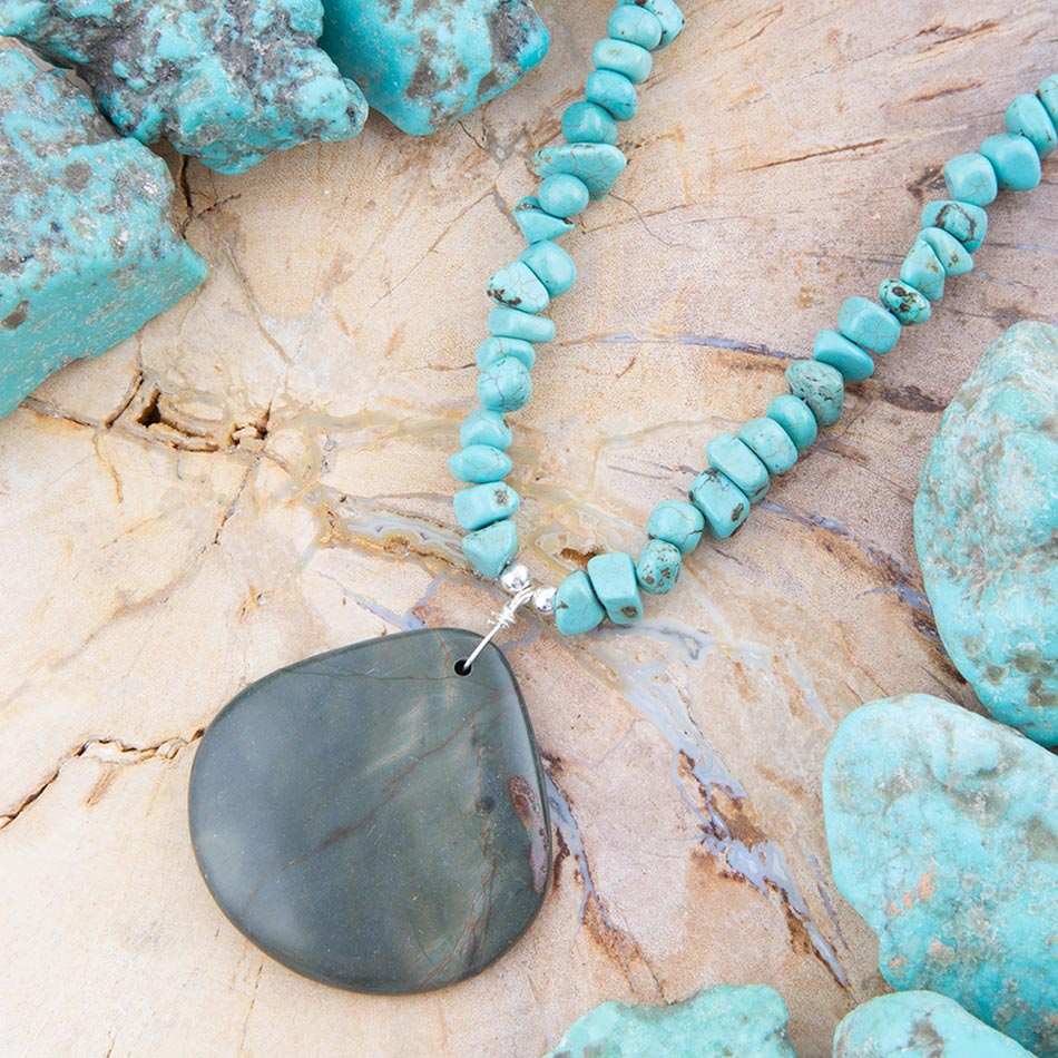 Pueblo Blue Turquoise Magnesite and Jasper Sterling Silver Necklace - Barse Jewelry - Flyclothing LLC