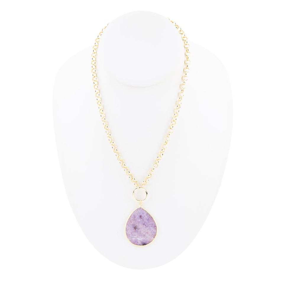 Purple Amethyst Teardrop Golden Chain Necklace - Barse Jewelry - Flyclothing LLC