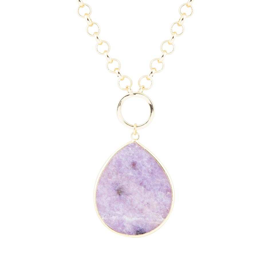 Purple Amethyst Teardrop Golden Chain Necklace - Barse Jewelry - Flyclothing LLC