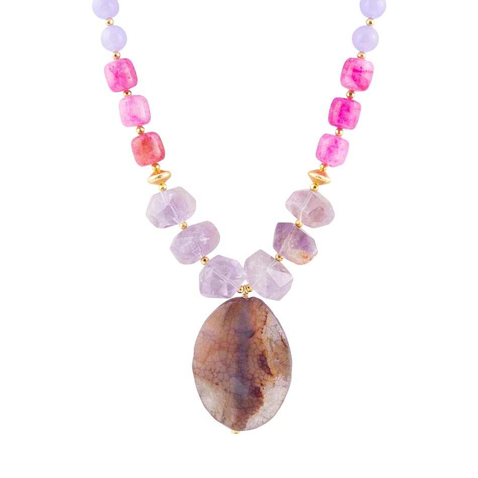 Purple Periwinkle Amethyst and Agate Pendant Necklace - Barse Jewelry - Flyclothing LLC