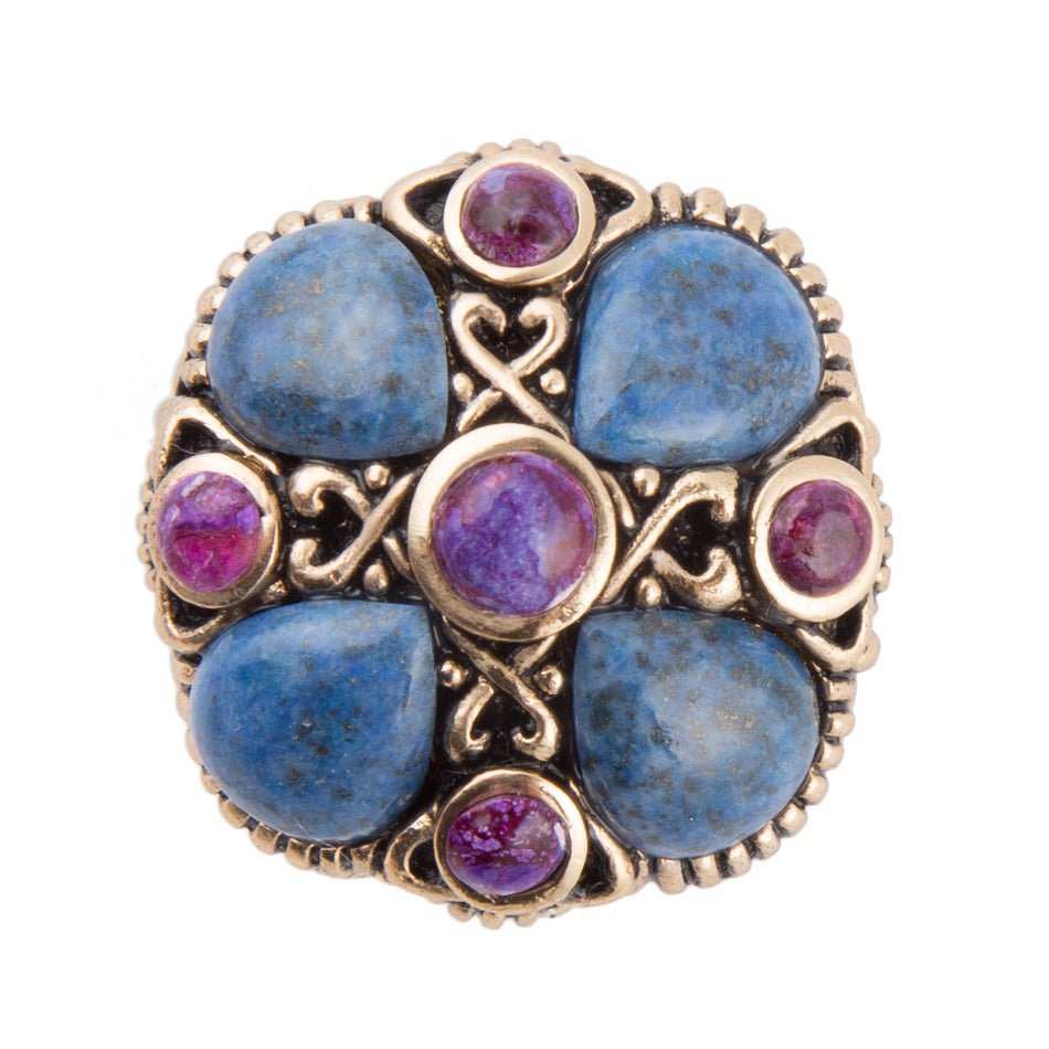 Purple Turquoise and Blue Lapis Golden Statement Ring - Barse Jewelry - Flyclothing LLC