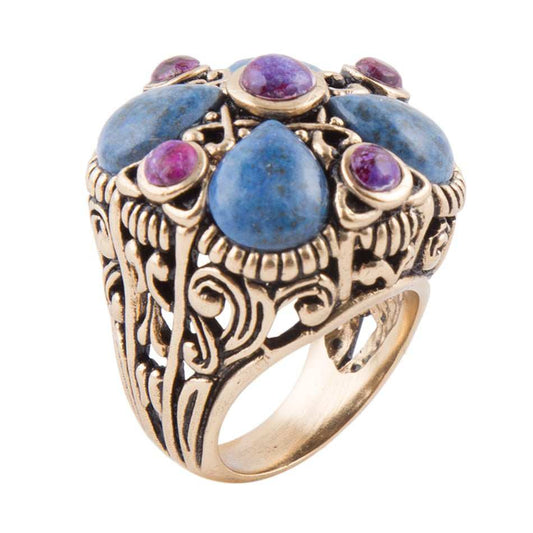 Purple Turquoise and Blue Lapis Golden Statement Ring - Barse Jewelry - Flyclothing LLC