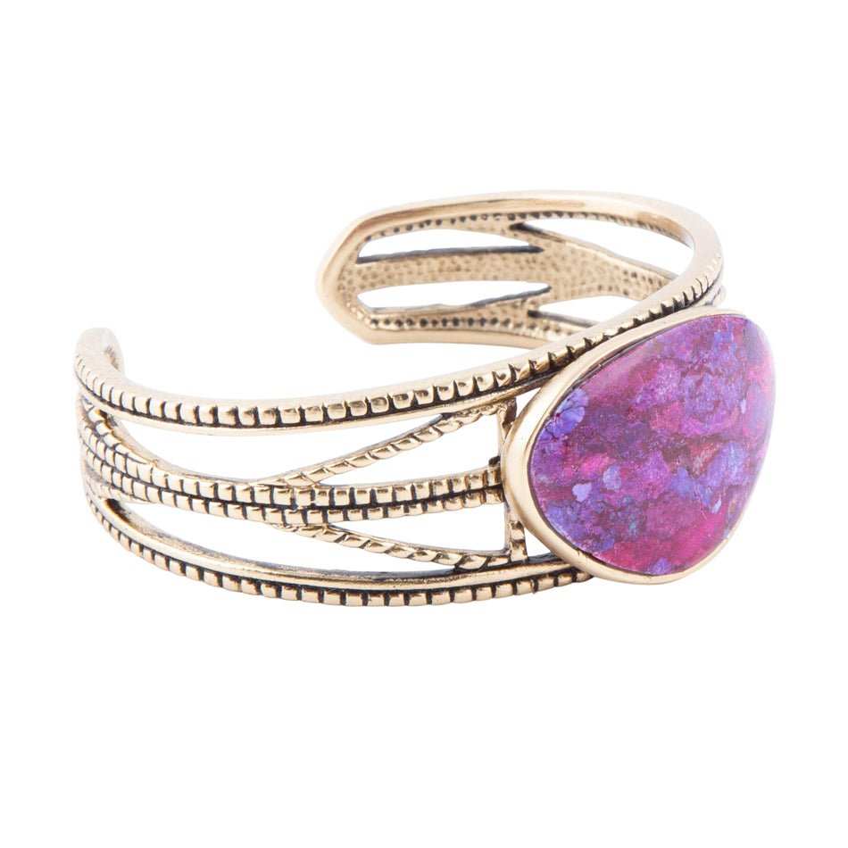 Purple Turquoise Golden Roped Cuff Bracelet - Barse Jewelry - Flyclothing LLC