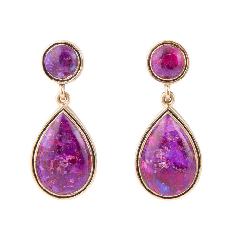 Purple Turquoise and Golden Bronze Teardrop Earrings - Barse Jewelry - Flyclothing LLC